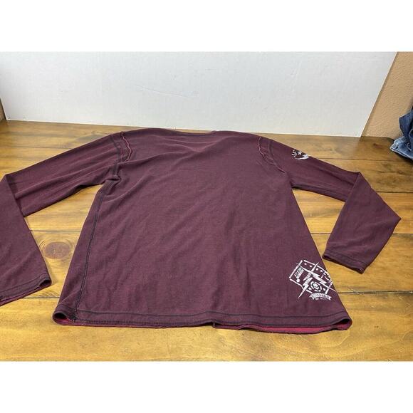 Affliction Shirt Mens Size XL Maroon Reversible Distressed Long Sleeve Shirt - Picture 7 of 10